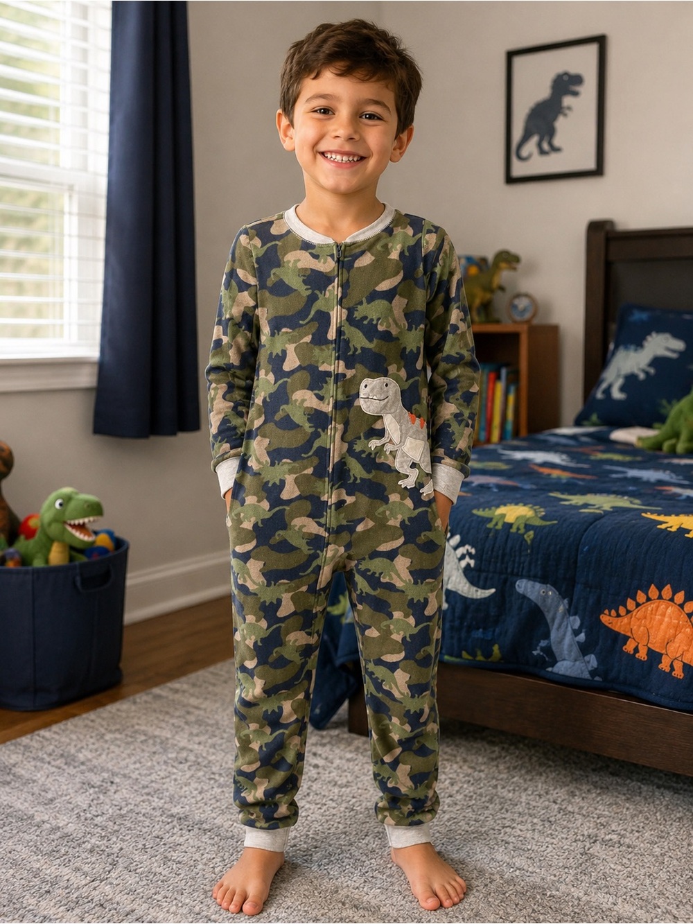 Carter’s Boys Dinosaur Camo Fleece Sleeper – Size 6